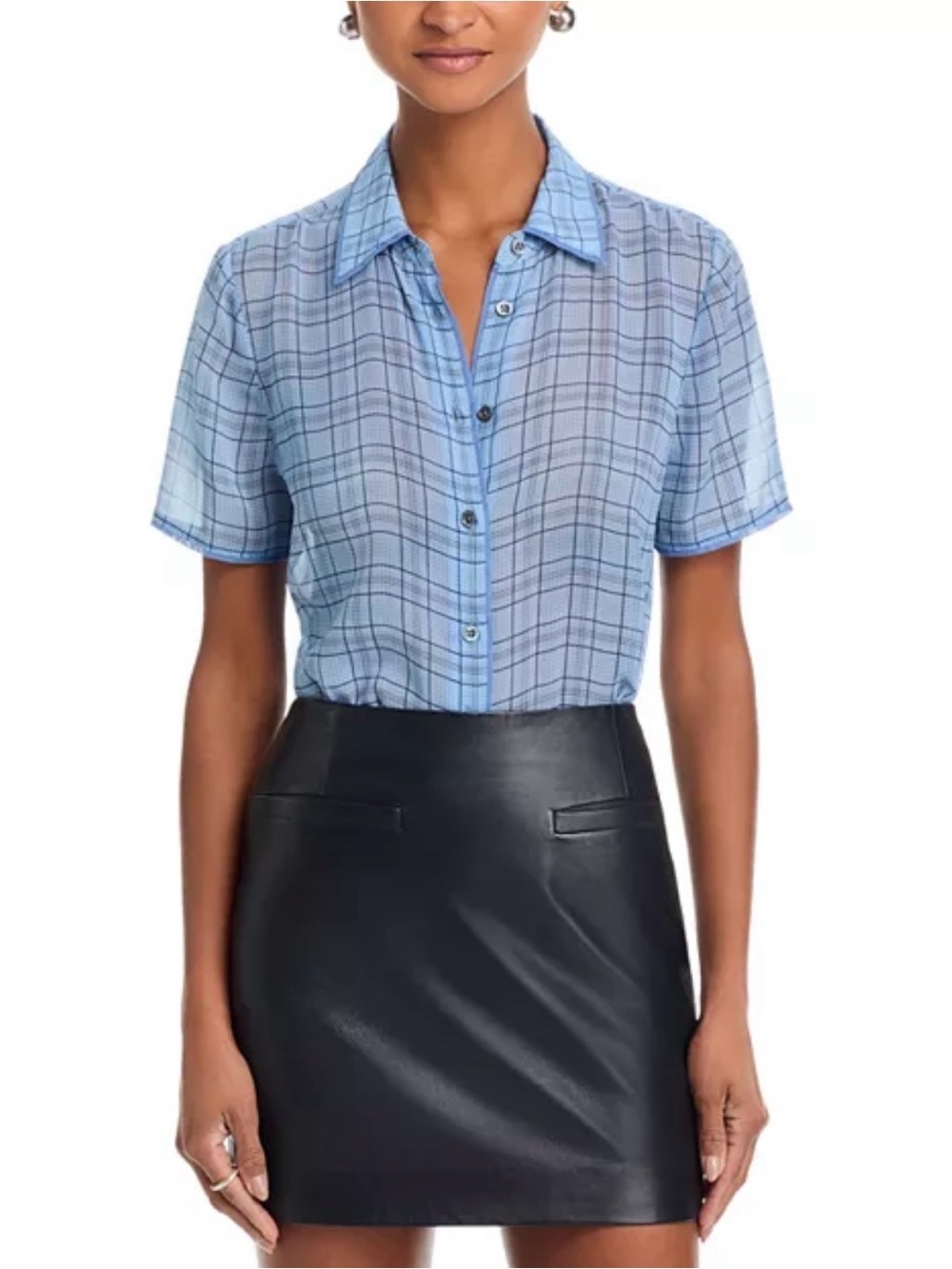 FRAME The Silk Plaid Shirt in Sky Blue Multi Size M - Picture 1 of 8